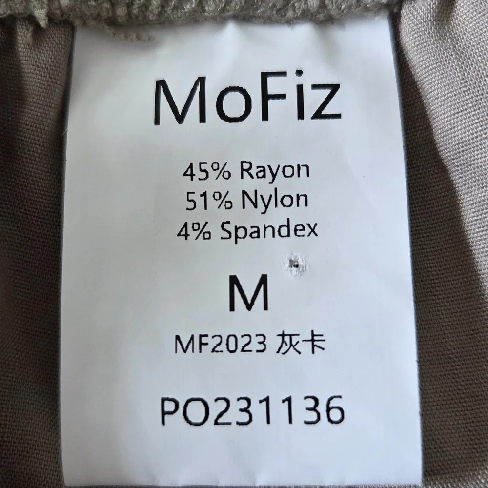 MoFiz Mens Cargo Shorts Medium Taupe Elastic Waist Drawstring Stretch